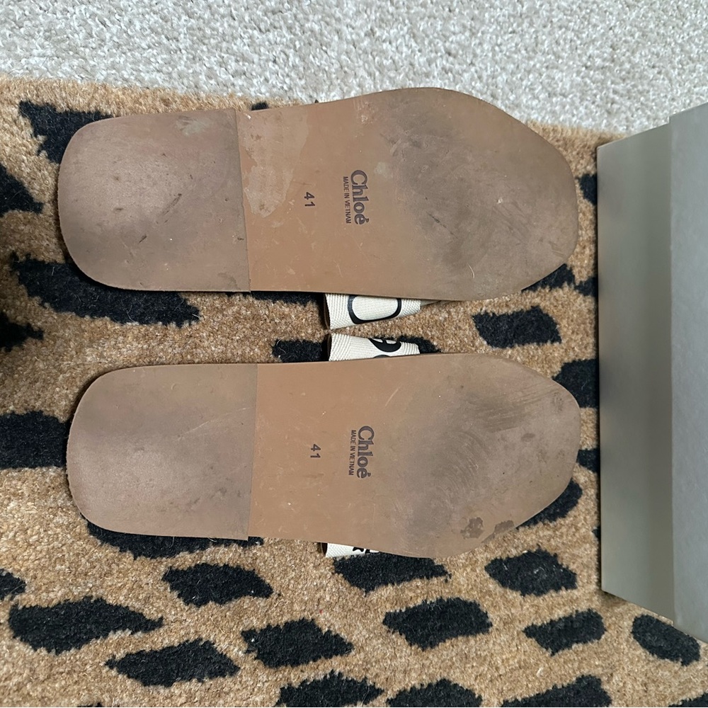 Chloe Woody Cream and Brown Slide Sandals with Wide Strap - Picture 4 of 6